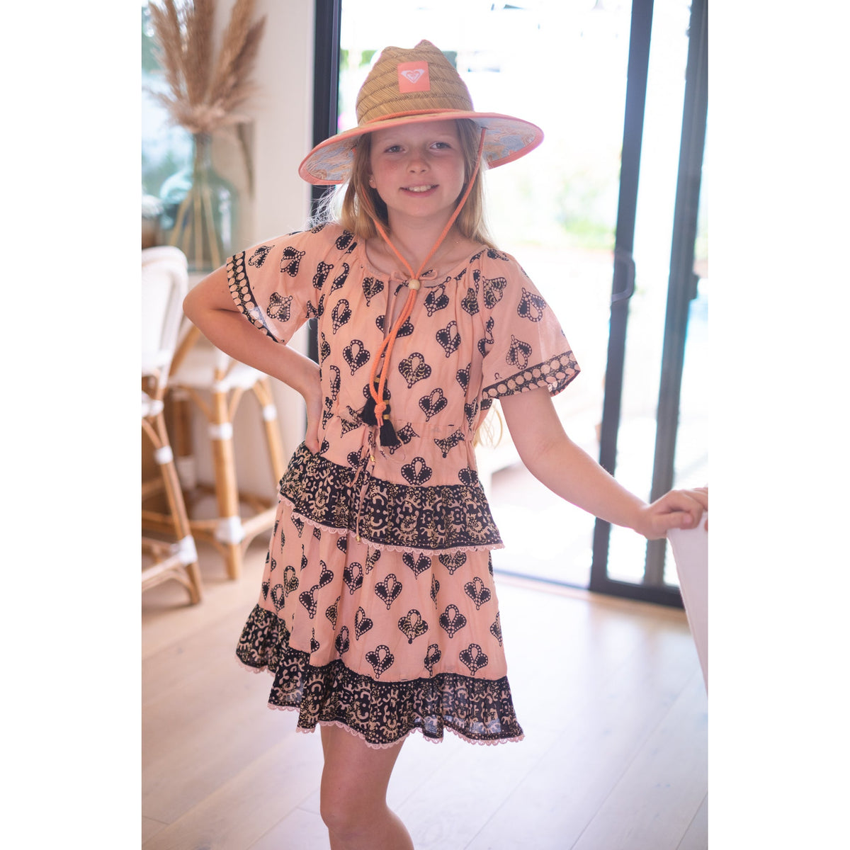 Girls Peach/Black Roxanne Mini Dress
