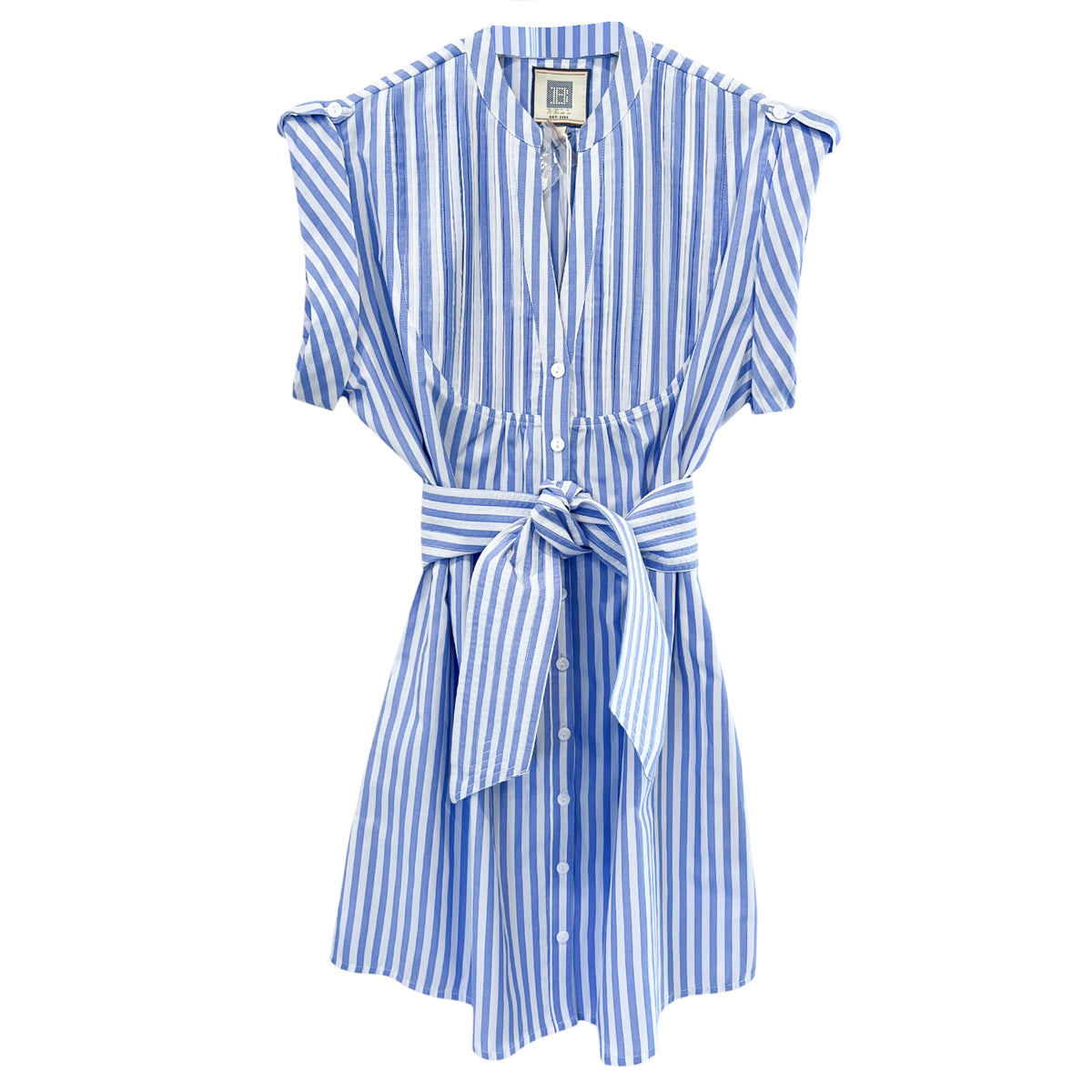 Kat Mini Shirt Dress- Thick Light blue Stripe