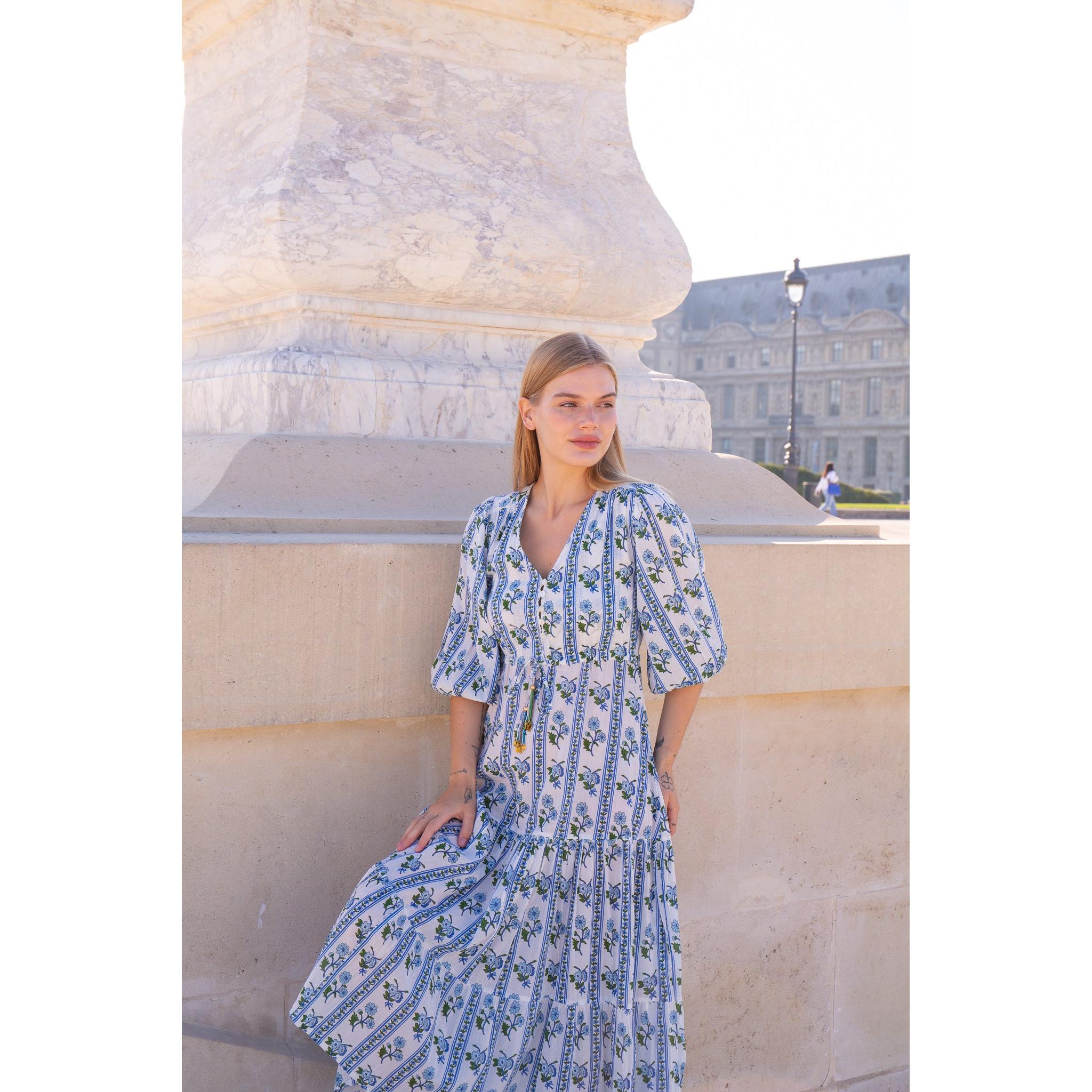 cotton midi dresses Luna Dress collection:Embellished & Embroidered in lightweight organic Duffy Shift Dress Color:Fuchsia Silver