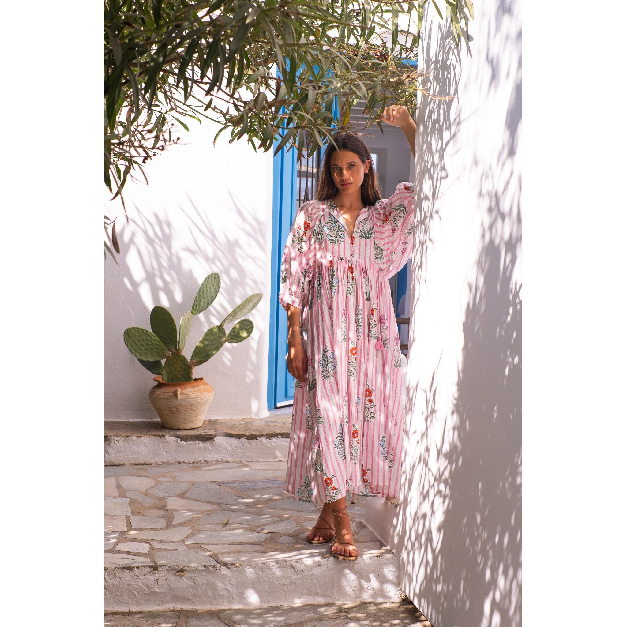 alicia bell maxi dress Sylvie Cotton Tunic neck Tie at front VINTAGE Angie Boho Dress style-beach Size:5XL - T
