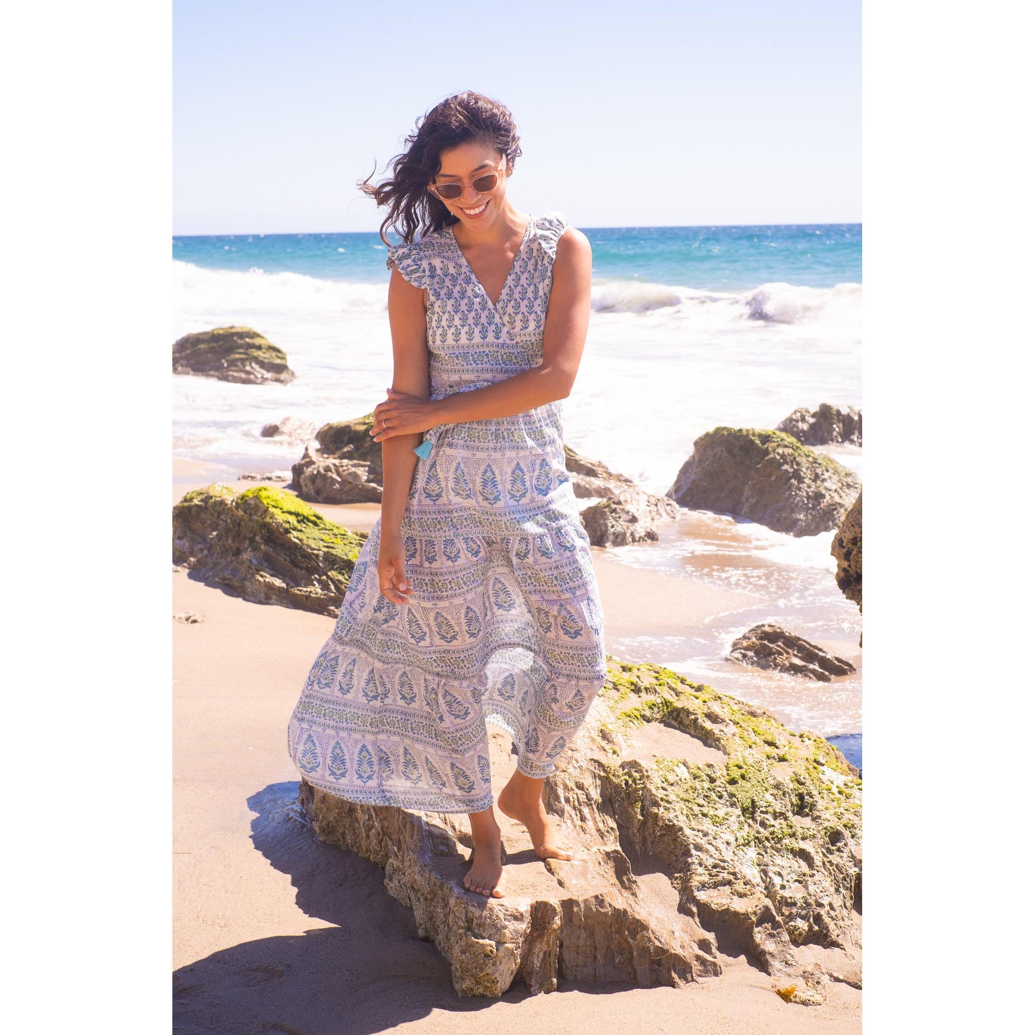 sachin and babi light blue dress Petite Green Stripe Linen Blend Wrap Dress – Ro&Zo main image 0