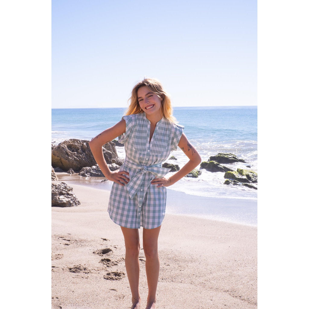 green gingham mini dress Kat Shirt Dress- Perfect for picnics LowStock:43692802768947 Color:B Hutch Brianna Green Floral