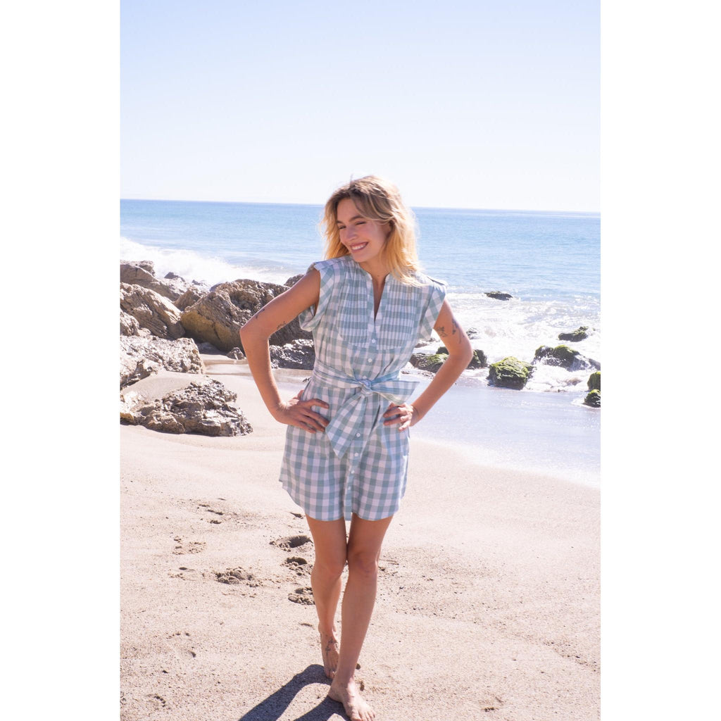Kat Mini Shirt Dress- Green Gingham