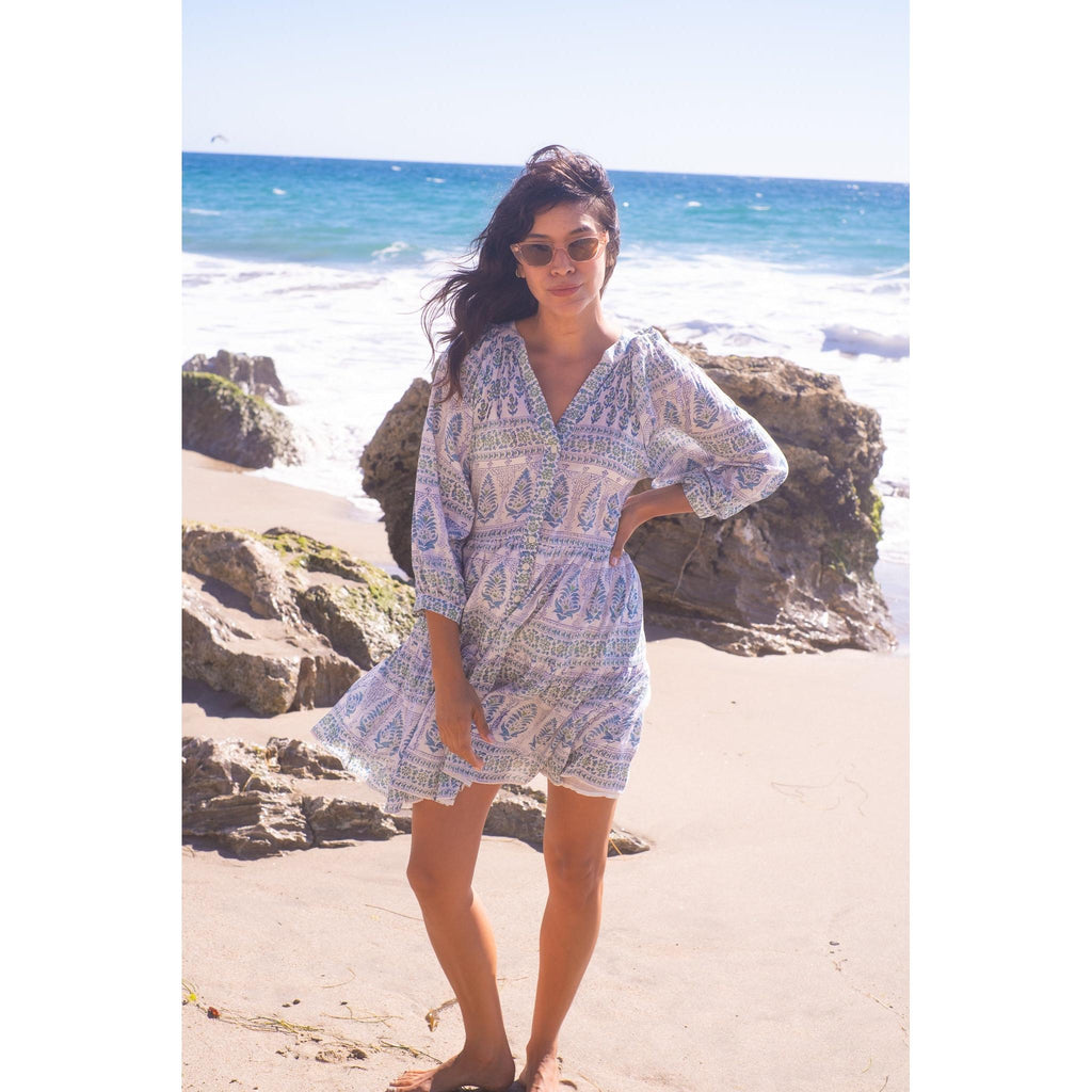bell clara mini dress Bell Clara Mini Dress, Blue Brown Print Monkee's of Mount Pleasant