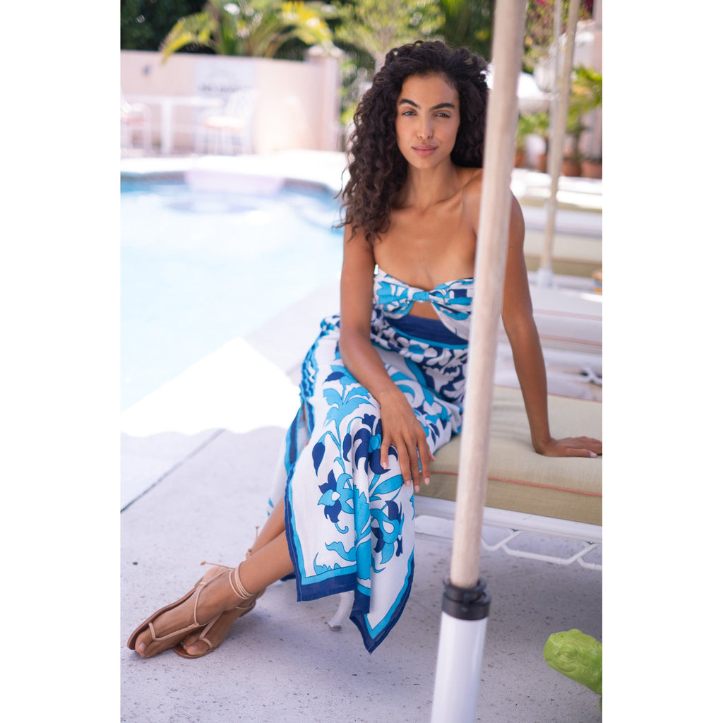 bowie maxi dress Women's Bowie Off-Shoulder Maxi Dress Earth Brown/Pastel Blue S/M/L MEAN BLVD Pastel Blue / S