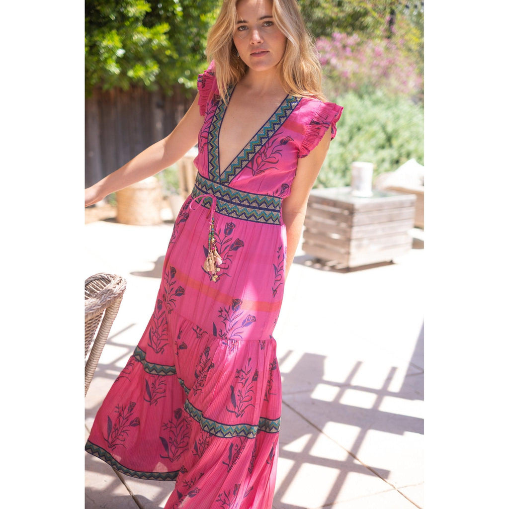 Magenta Isabella Maxi Dress With Embroidery