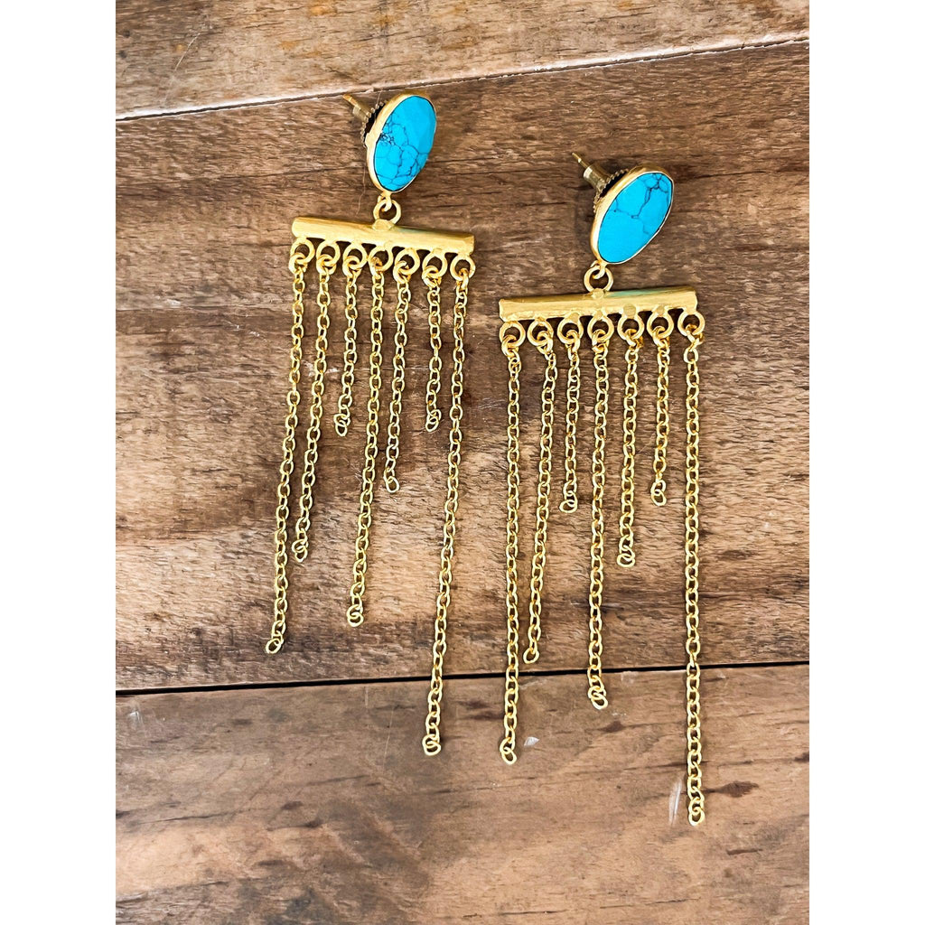 Turquoise w/ Gold Chain Earrings - Preorder