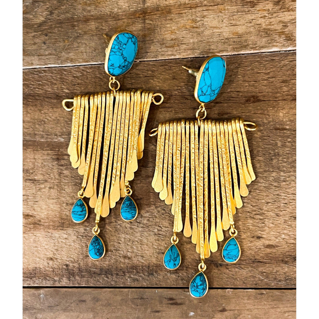 Gold & Turquoise Fringe Earrings