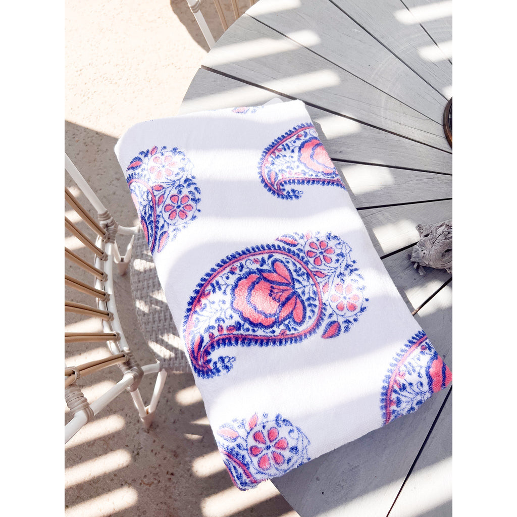 Pink and Navy Paisley Towel