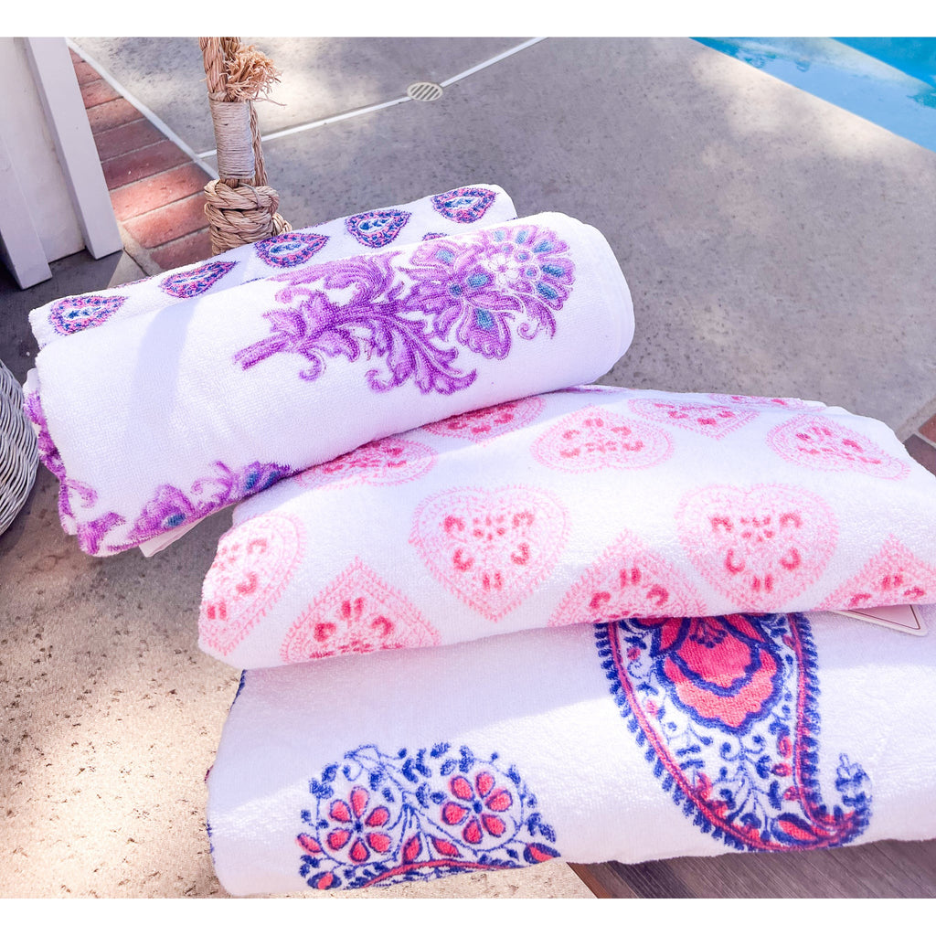 Pink and Navy Paisley Towel
