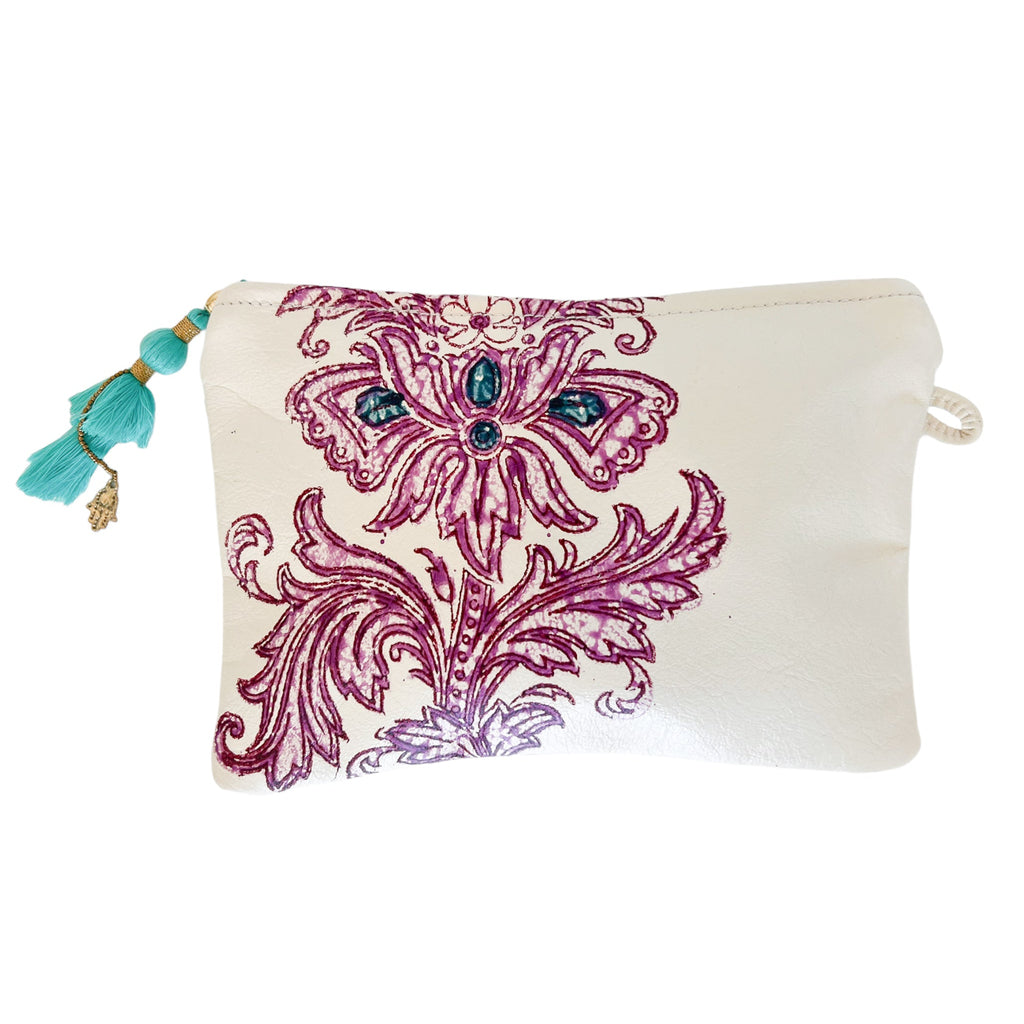 Flower Small Leather Zipper Pouch