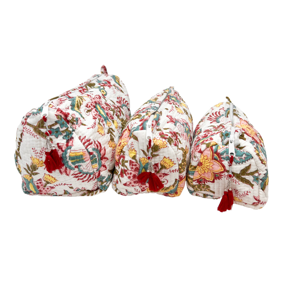 3 Piece Cosmetic Bag-Red Yellow floral