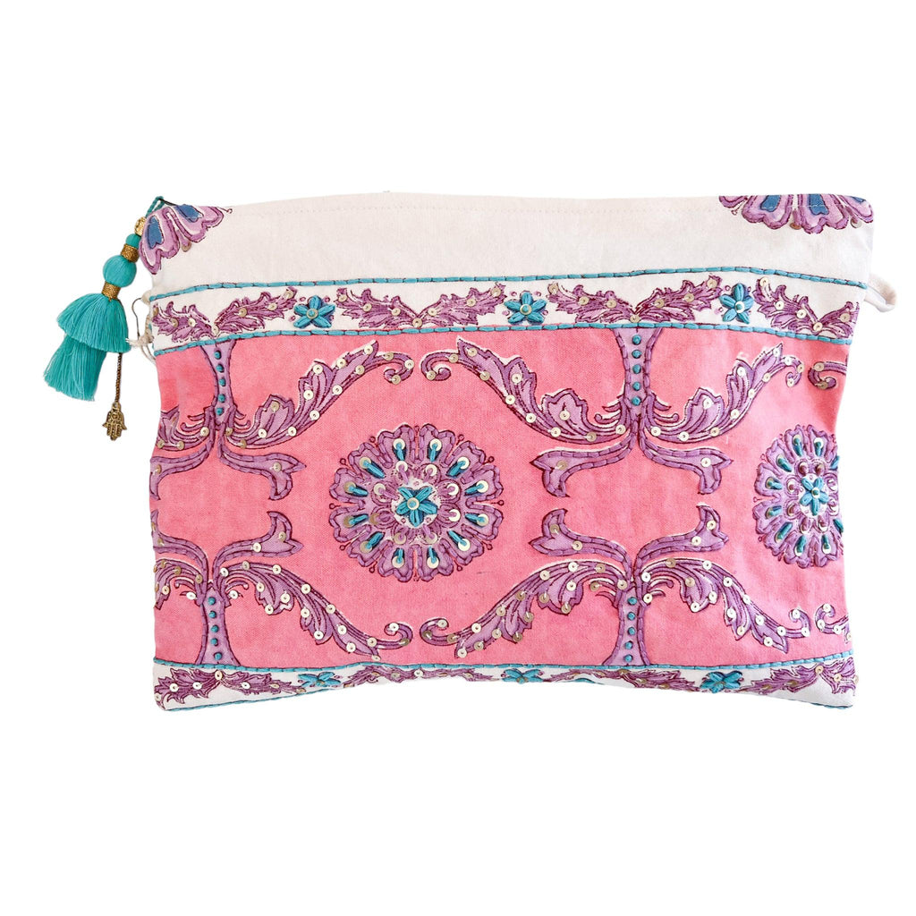 Flower Large Zipper Pouch With Embroidery