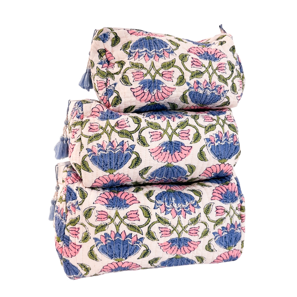 3 Piece Cosmetic Bag- Pink/ Blue Azalea