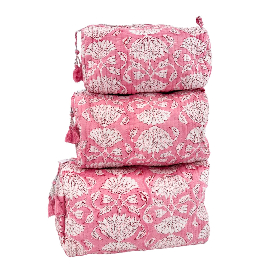 3 Piece Cosmetic Bag- Pink Azalea