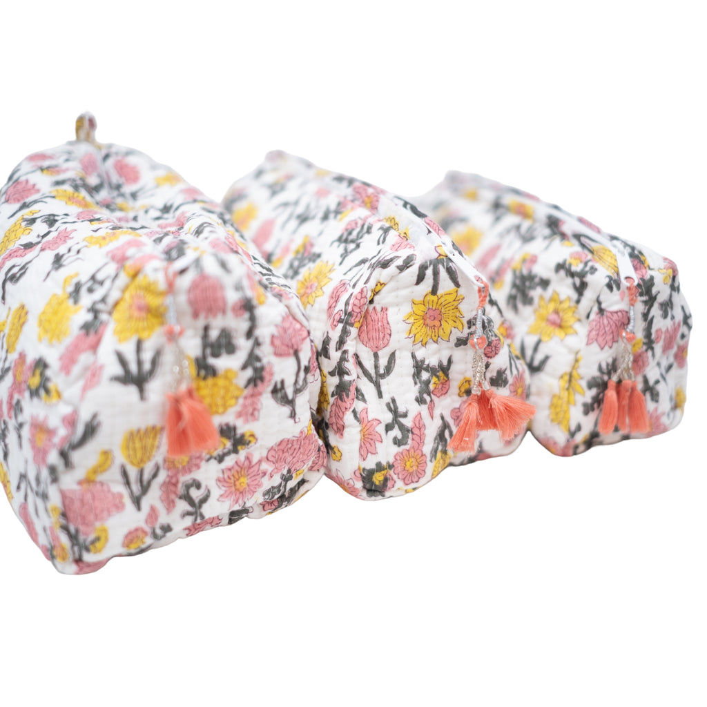 3 Piece Cosmetic Bag-Yellow Peach Floral