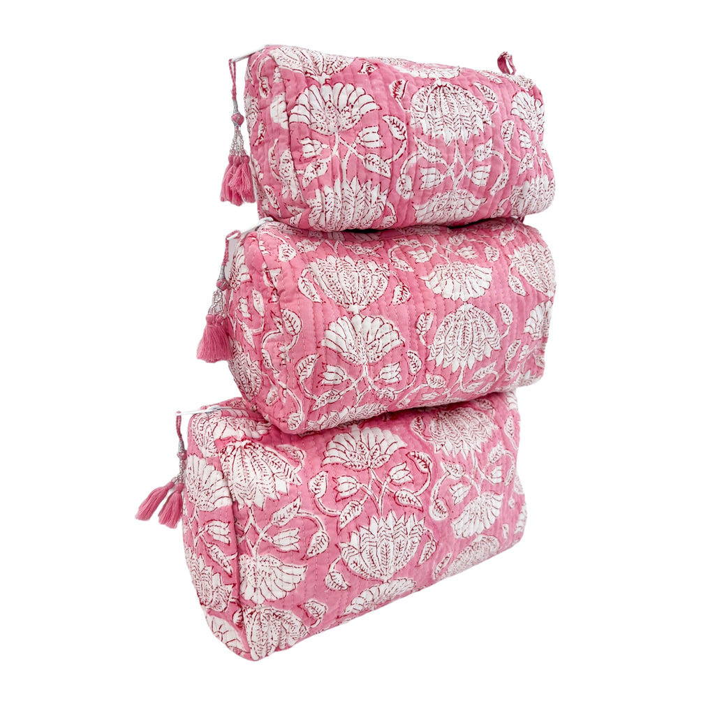 3 Piece Cosmetic Bag- Pink Azalea