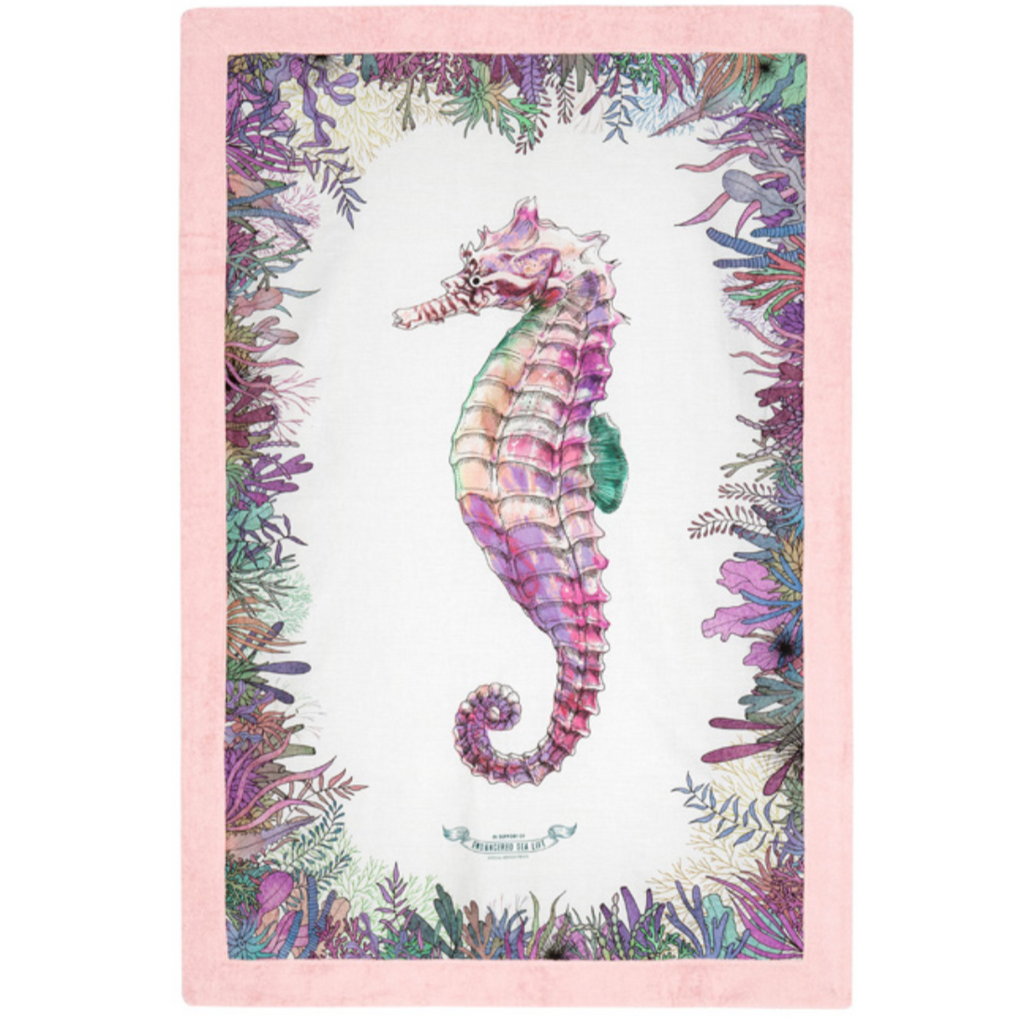 Seahorse Beach Towel 30x60 Inch – 100% Cotton Coral Reef Design, OEKO-TEX Certified, Super Absorbent