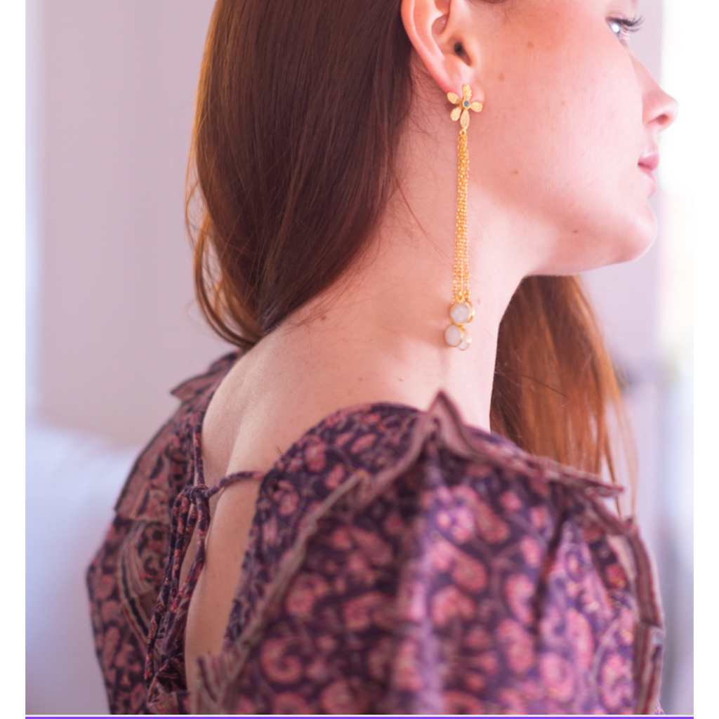 Ring pearl beaded chain link earrings by Abhika Creations | The Secret Label