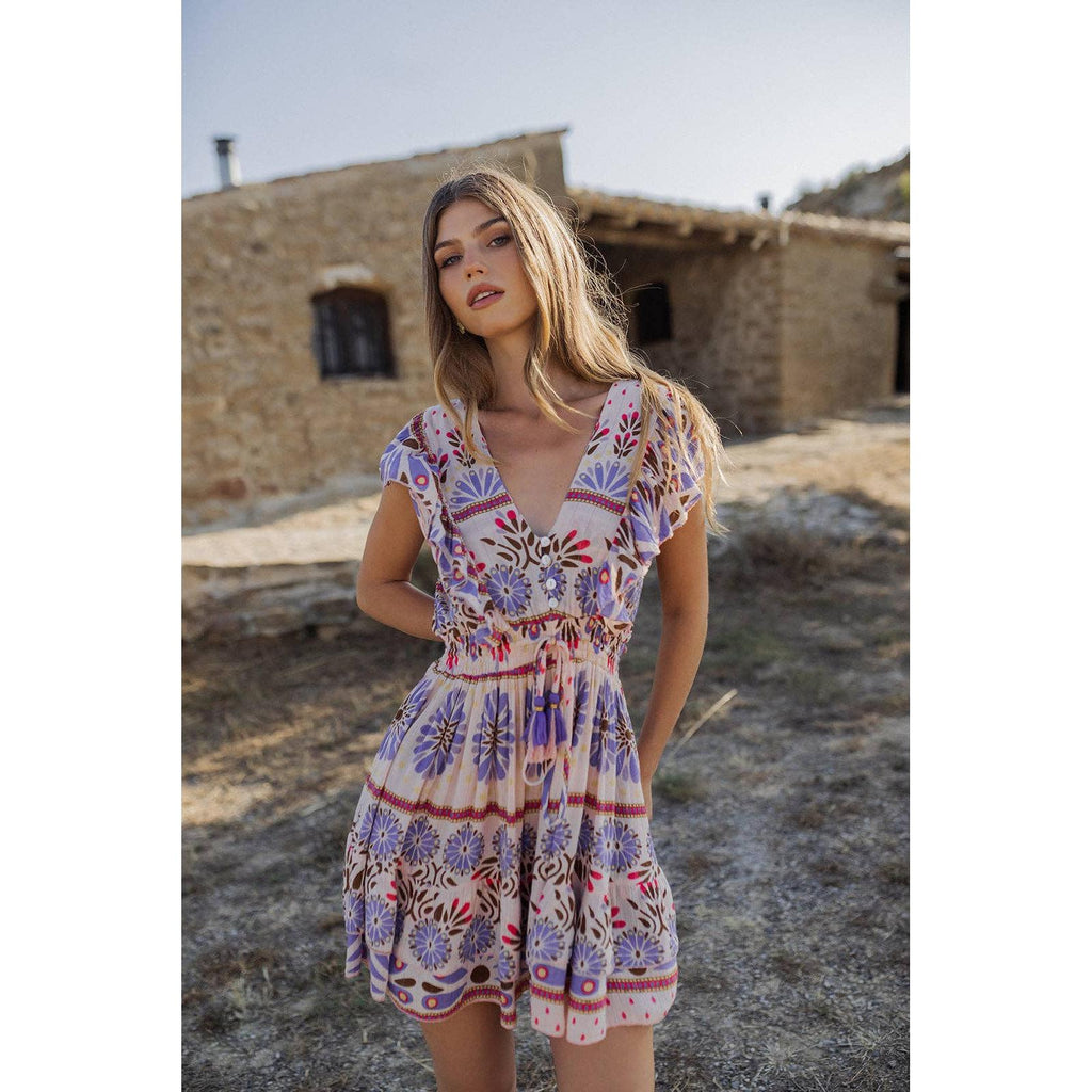 short bell dress LELIA- Solid Dress with Short Bell Sleeves