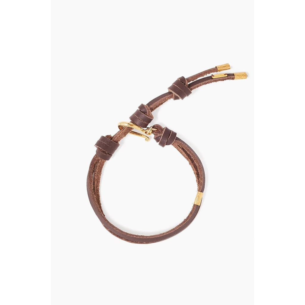 Gold and Brown Leather Loop Bracelet