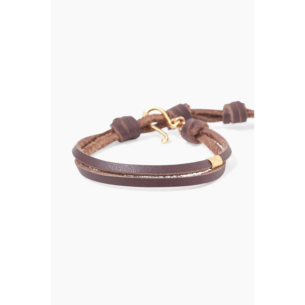 Gold and Brown Leather Loop Bracelet