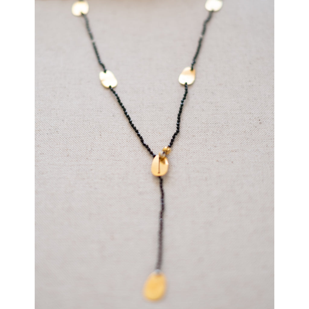 Semi-Precious Stones Cord Necklace - Black Spinel
