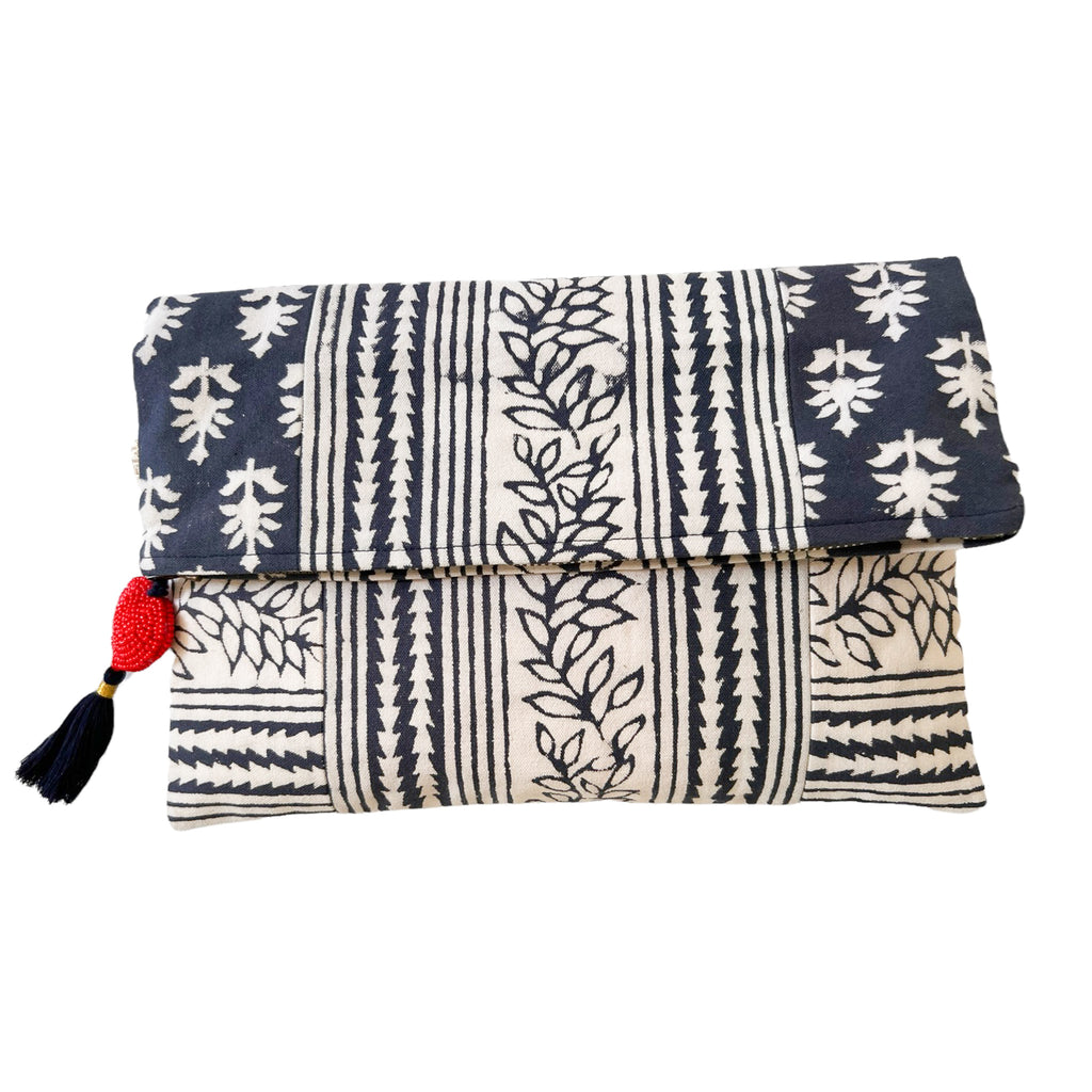 Fold Over Cross Zipper Pouch w/ Heart Tassel
