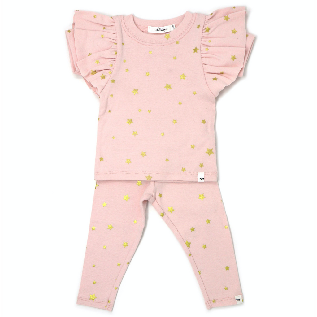 Two Piece Set Butterfly Short Sleeve - Mini Stars gold - Pale Pink
