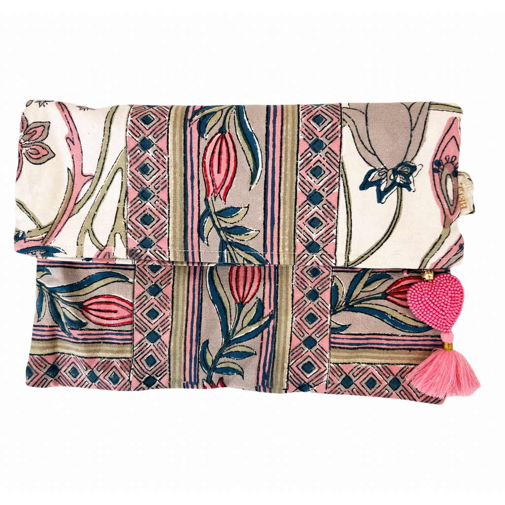 Fold Over Cross Zipper Pouch with tassel